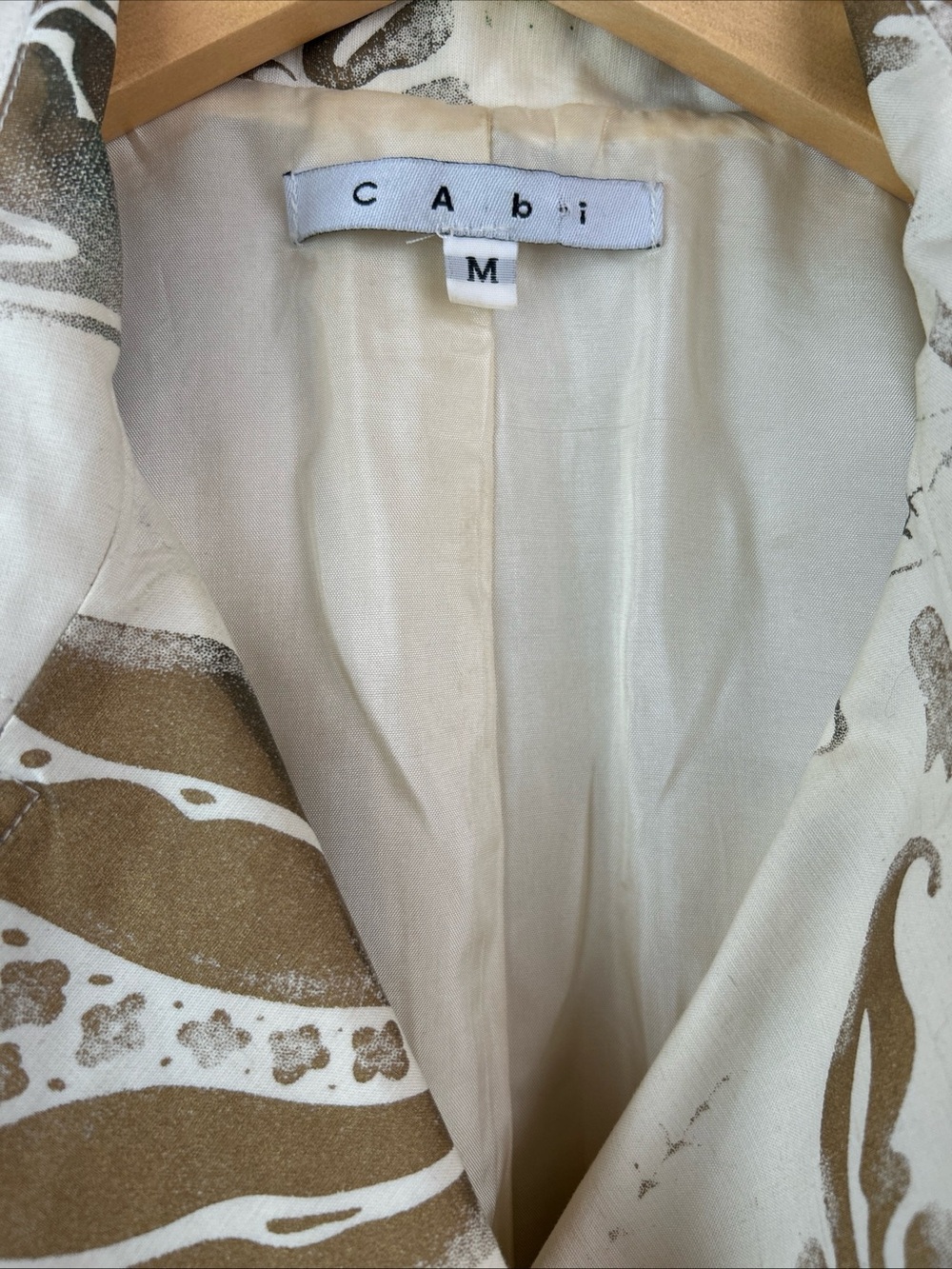 CAbi Sz Med Double Breasted WIMBLEDON TRENCH COAT Tie Belt Gold Print LINED 461 - Picture 2 of 6